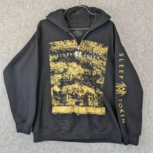 Sleep Token Mens XL Hoodie Black Full Zip Sweatshirt Graphic Sleeve - Picture 3 of 7